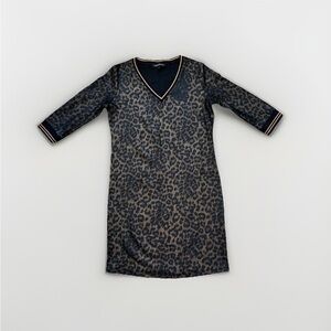 Y2K Tramontana Leopard Print VNeck T-Shirt Dress Stretch Suedeike S Rockability